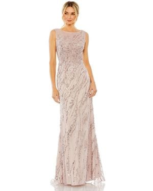 Mac Duggal Sleeveless High Neck Sequin Beaded Gown - White
