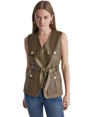 BCBGMAXAZRIA Faux Leather Belted Sleeveless Vest - Multicolor