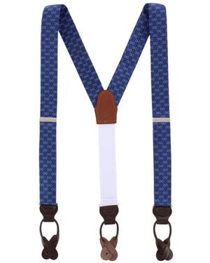 Trafalgar Signature Logo Silk Leather Button End Suspenders - Blue