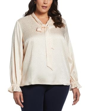 Rafaella Plus Size Tie Front Long Sleeve Blouse - White
