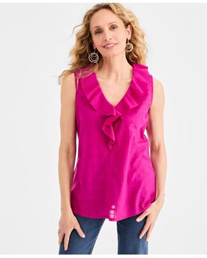 Style & Co. Cotton Sleeveless Ruffle Top - Pink