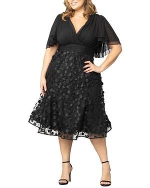 Kiyonna Plus Size Pretty Petals Mesh Cocktail Dress - Black