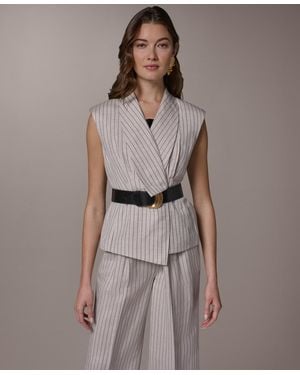 Donna Karan Sleeveless Pinstripe Belted Vest - Brown