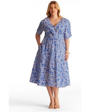 Estelle Plus Sizes Dreamaya Tiered V-neck Fit Flare Midi Dress - Blue
