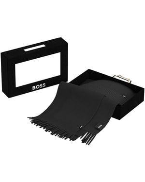 BOSS Hepico Ribbed Cap And Scarf - Black