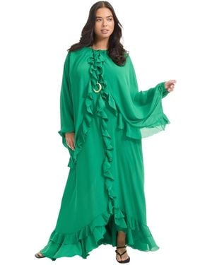June + Vie June + Vie Plus Size Ruffled Chiffon Cape Maxi Dress - Green