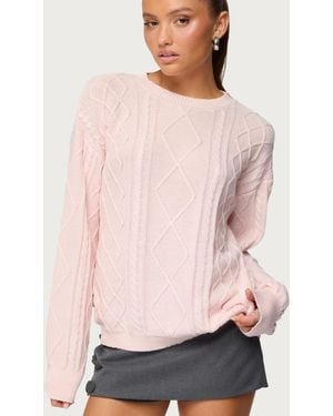 Edikted Jessy Cable Knit Oversized Sweater - Pink