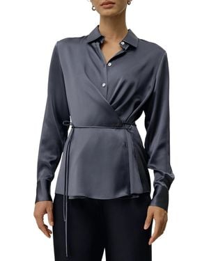 LILYSILK Convertible Silk Charmeuse Shirt - Blue