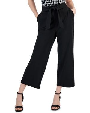Anne Klein Essentials Ak Anne Klein Petite Tie-front Pull-on Wide-leg Pants - Black