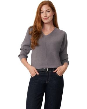 Cable & Gauge Dolman Rib-knit V-neck Sweater - Gray