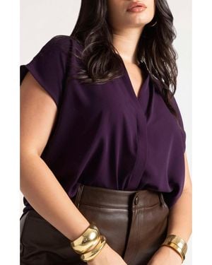 Eloquii Plus Size Notch Collar Blouse - Purple