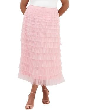 City Chic Averi Tulle Midi Skirt - Pink