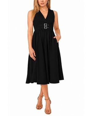 Msk Petite Sleeveless Buckle-waist Midi Dress - Black