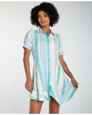 Liverpool Los Angeles Short-sleeve Asymmetrical Hem Woven Shirt Dress - Blue