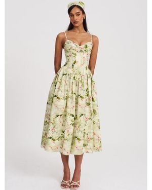 Miss Circle Jacinda Print Ruched Breast Linen Midi Dress - Multicolor