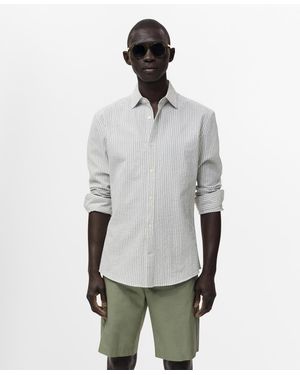 Mango Regular-fit Stripe-textured Shirt - Gray