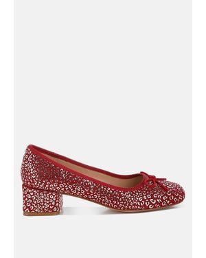 Rag & Co Ningen Leopard Print Block Heel Ballerinas - Red