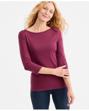 Style & Co. Petite Pima Cotton 3/4-sleeve Boat-neck Top - Red