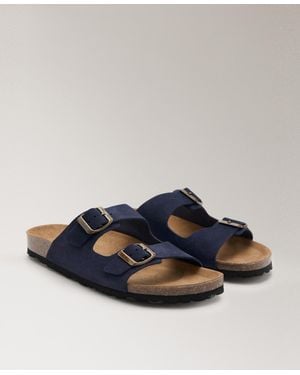 Mango Double-buckle Leather Sandals - Blue