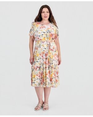 Sandra Darren Plus Size Tiered Flutter-sleeve Dress - White