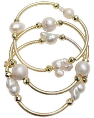 Michael Gabriel Designs Genuine Imitation Pearl Barre's 3-stack Bangle Bracelet - Metallic