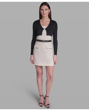 BCBGMAXAZRIA Knit V-neck Cropped Cardigan Sweater - Black
