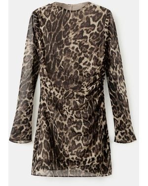 Mango Draped Detail Leopard-print Dress - Brown