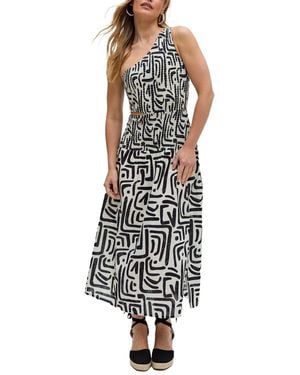 Raffya Jazz Jersey One Shoulder Warhol Print Midi Dress - White