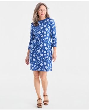 Style & Co. Printed Boat-neck Knit Dress - Blue