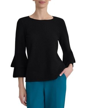 Kasper Textured Knit Flared-cuff 3/4-sleeve Top - Black