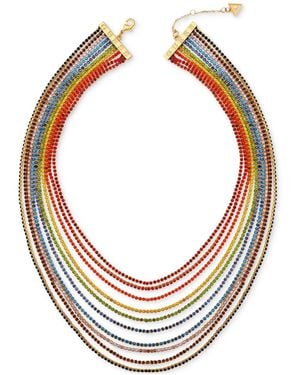 Guess Tone Rainbow Rhinestone Layered Necklace - Metallic