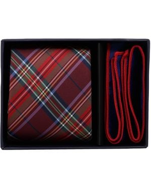 Ben Sherman Plaid Tie And Pocket Square - Red