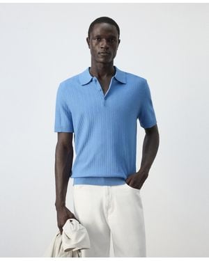 Mango Fine Rib-knit Regular-fit Polo Shirt - Blue