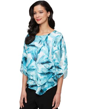Alex Evenings Printed Chiffon Burnout Blouse - Blue
