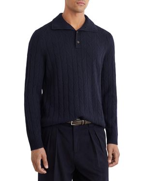 Reiss Farnham Cable-knit Funnel-neck Wool Sweater - Blue