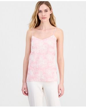 Anne Klein Embroidered V-neck Camisole - Pink