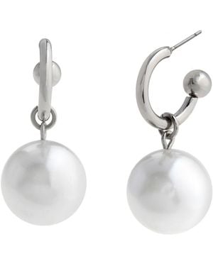 Steve Madden Faux Cultured Pearl Charm huggie Earrings - White
