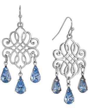 2028 Filigree Crystals Drop Earrings - Blue