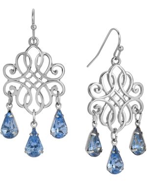 2028 Filigree Crystals Drop Earrings - Blue
