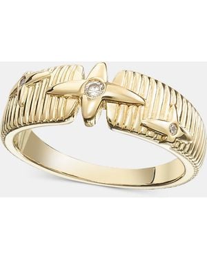 On 34th Pave Star Textured Band Ring - Metallic