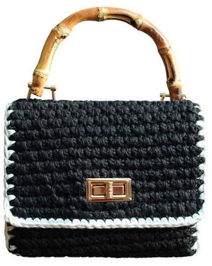 BrunnaCo Airmail Mini Crochet Handbag In & White - Black