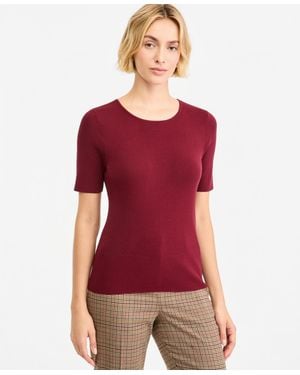 Tahari Scoop Neck Rayon-blend Pull-on Short-sleeve Sweater - Red