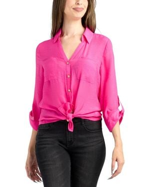 Bcx Resort Gauzy Texture Collared Button Up Shirt - Pink