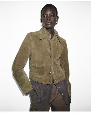 Mango Buttons Suede Leather Jacket - Green
