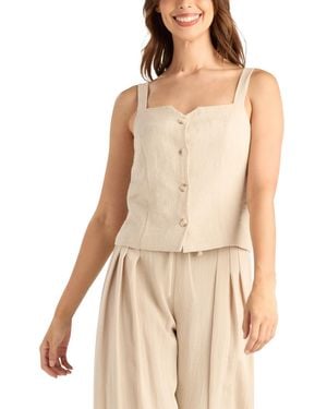 Bcx Gauze Square Neck Top - Natural