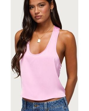 Edikted Backless Scoop Neck Satin Tank Top - Pink