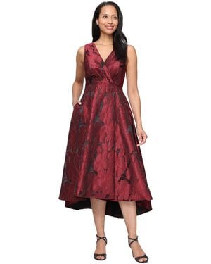 Sl Fashions Jacquard V-neck High-low Dress - Red