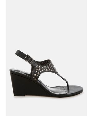 Rag & Co Sappho Studded Thong Toe Wedges - Black