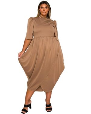 L I V D Plus Size Aesira Tulip Hem Pocket Dress - Brown