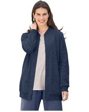 Woman Within Plus Size Within Fleece Baseball Jacket - Blue